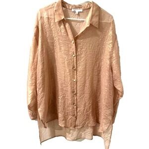DR2 Rose Gold Metallic‎ Crinkle Blouse Sheer Overshirt Evening Long Top Size L